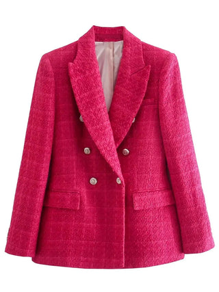 Fashion Women Beige Tweed Blazer Jacket For Office Lady Alodia Store
