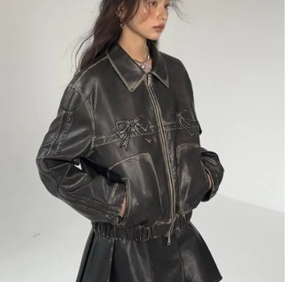 Fashion Zipper Polo-neck Tops Sweet Cool Personal Street Vintage Oversized Coats Alodia Store