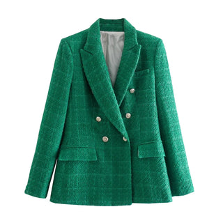 Fashion Women Beige Tweed Blazer Jacket For Office Lady Alodia Store