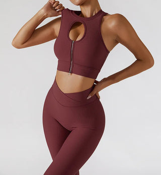 Chest Zipper Yoga Suit Women's Tracksuits Seamless Gym Workout Clothes 2 PCS Sexy Sportswear High Waist Leggings Bra Sports Set Alodia Store
