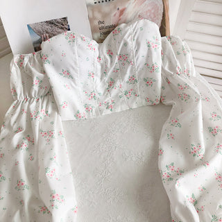 Summer Sexy High Street Off Shoulder Floral Print Puff Alodia Store