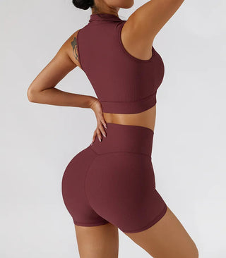 Chest Zipper Yoga Suit Women's Tracksuits Seamless Gym Workout Clothes 2 PCS Sexy Sportswear High Waist Leggings Bra Sports Set Alodia Store