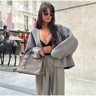 Coat Elegant V-neck Single Breasted Alodia Store
