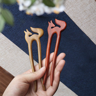 Chinese Wood Hair Sticks Hair Barrettes Red Sandalwood Rabbit Clips Vintage Style Hairpin Accessories for Women Bun Maker ML Alodia Store