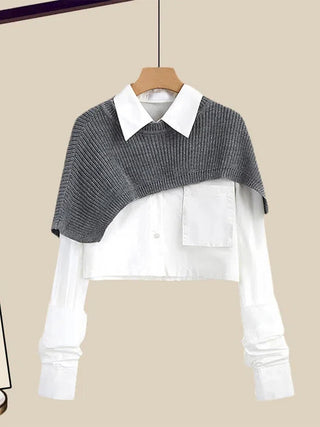 Women's Shawl Shirt Three-piece Set+High Waist Knitting Half-body Skirt Set Women Fashion 3 Piece Set Alodia Store