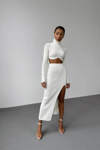 Chic Women Knitted Set Crop Tops and Skirt Clothing Alodia Store