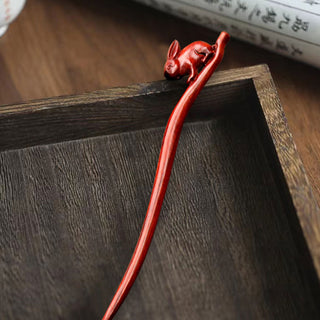 Chinese Wood Hair Sticks Hair Barrettes Red Sandalwood Rabbit Clips Vintage Style Hairpin Accessories for Women Bun Maker ML Alodia Store