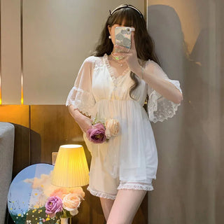 Long-sleeved Sexy Lace Home Clothes Night Gown Sleep Dress Alodia Store