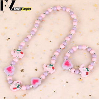 33 Style Colorful Wooden Cute Animal Flower Cartoon Children's Necklace Bracelet Girl's Child Jewelry Kids Toys Birthday Gifts Alodia Store