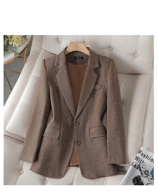 Women Coffee Stripe Formal Blazer business New Alodia Store