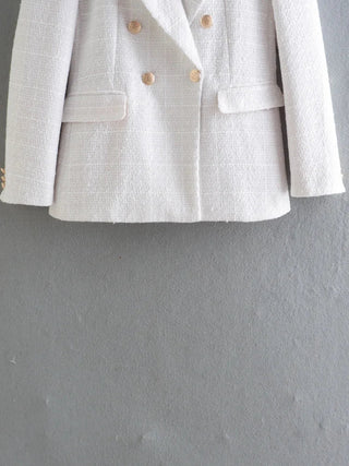 Fashion Women Beige Tweed Blazer Jacket For Office Lady Alodia Store