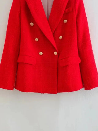 Fashion Women Beige Tweed Blazer Jacket For Office Lady Alodia Store