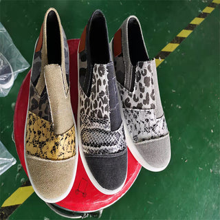 Women Canvas Shoes Fashion Snake Printed Luxury Flats Shoes alodia store