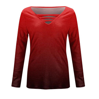 Women Blouse Longsleeve Women'S T-Shirt Fashion Casual Gradient Color Print V-Neck Slim Long Sleeve Top футболка оверсайз Alodia Store