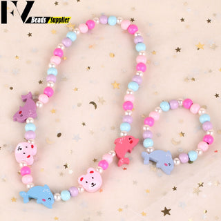 33 Style Colorful Wooden Cute Animal Flower Cartoon Children's Necklace Bracelet Girl's Child Jewelry Kids Toys Birthday Gifts Alodia Store