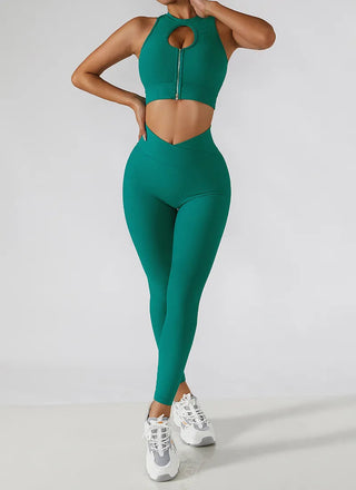 Chest Zipper Yoga Suit Women's Tracksuits Seamless Gym Workout Clothes 2 PCS Sexy Sportswear High Waist Leggings Bra Sports Set Alodia Store