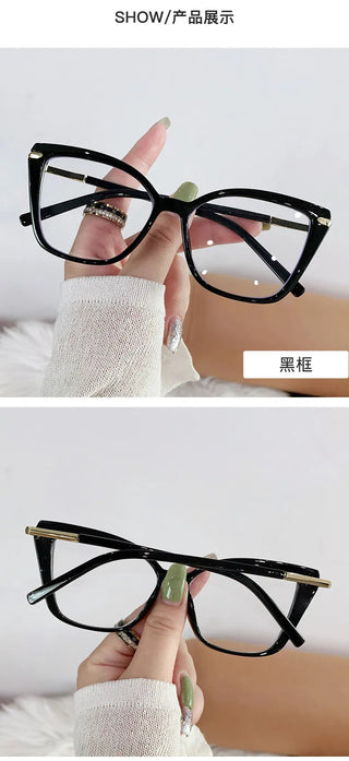 Women Cat Eye Plain Glass Spectacles Stylish Computer Glasses Anti Blue Light Luxury Optical Frame Fashion Eyewear for Ladies Alodia Store
