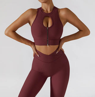 Chest Zipper Yoga Suit Women's Tracksuits Seamless Gym Workout Clothes 2 PCS Sexy Sportswear High Waist Leggings Bra Sports Set Alodia Store
