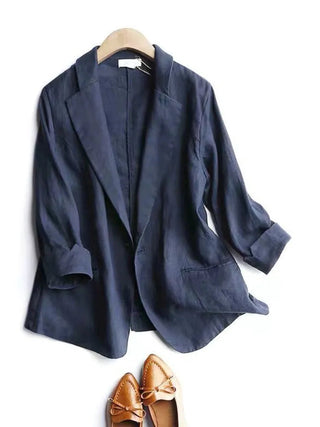 Fashion Woman Blazer Linen 100% Suit Jacket White Solid Casual Alodia Store