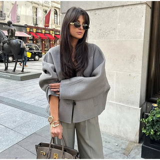 Coat Elegant V-neck Single Breasted Alodia Store
