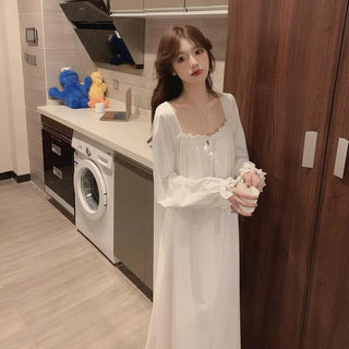 White Night Dress Women Korean Style Ruffles Alodia Store