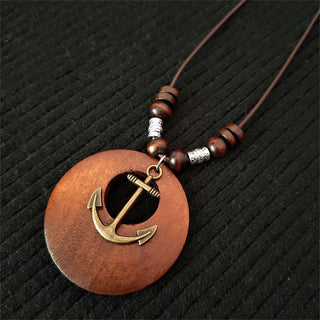 Ethnic Style Round Wood Beads Alloy Leaf Pendant Necklace For Women Girl Bohemian Sweater Chain Vintage Jewelry Accessories Gift Alodia Store
