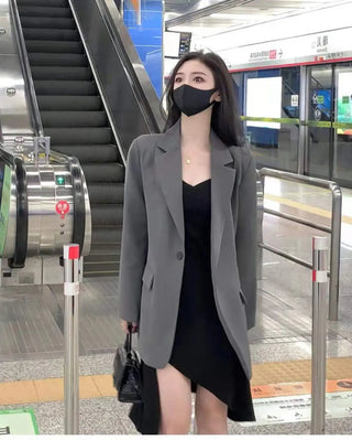 Gray Blazers Women Streetwear  Korean Style Alodia Store