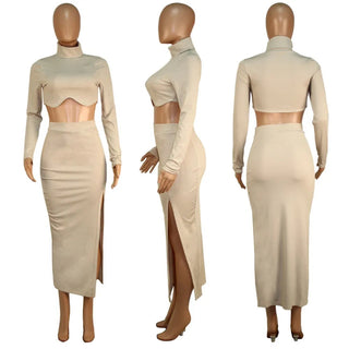 Chic Women Knitted Set Crop Tops and Skirt Clothing Alodia Store