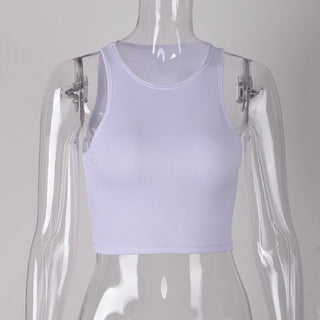 2023 New Summer Slim Render Short Top Sexy Women Sleeveless O Croptops Tank Tops Solid Black/White Crop Vest Cute Tops alodia store