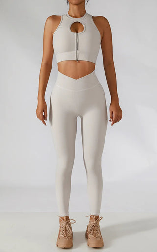 Chest Zipper Yoga Suit Women's Tracksuits Seamless Gym Workout Clothes 2 PCS Sexy Sportswear High Waist Leggings Bra Sports Set Alodia Store