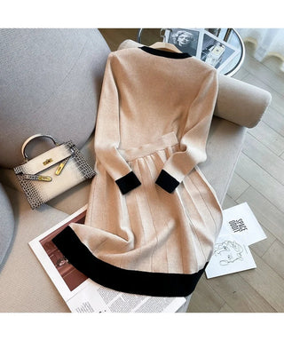 Fashion Women V Neck Hit Color Knitted Golden Alodia Store