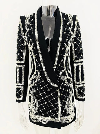Stunning Diamonds Pearls Beaded Black Blazer Dress Alodia Store