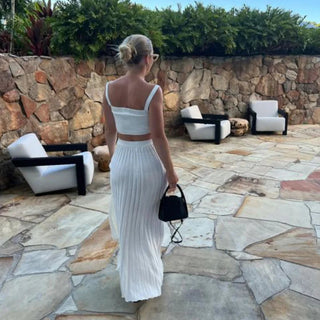 Pleated Knitted Skirt Suits For Women Long Dress Sets Summer Alodia Store