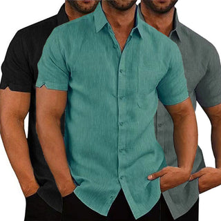 Summer Cotton Linen Shirts For Men Casual Short Sleeved Shirts Blouses Solid Turn-Down Collar Formal Beach Shirts Male Clothing ALODIA STORE