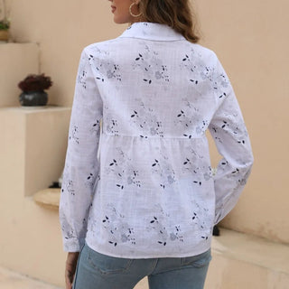 Women's Autumn Spring Blouses Female Fashion Floral Print Casual Loose Long Sleeve Cotton Shirts Oversize Blouse Clothing Tops Alodia Store