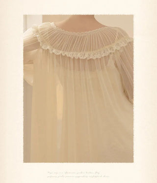 2PCS Robe Set Female Court Style Satin Nightdress Sexy Lace Alodia Store