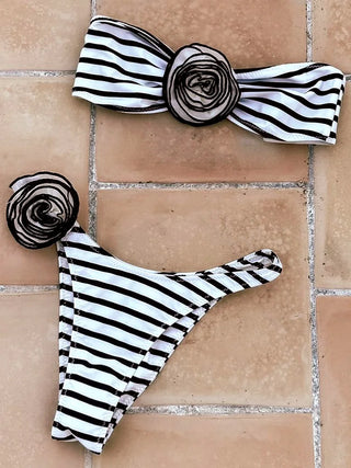 3D Flowers Brazilian Strapless Bandeau Bikini Swimsuit - Alodia Store