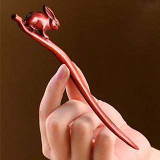 Chinese Wood Hair Sticks Hair Barrettes Red Sandalwood Rabbit Clips Vintage Style Hairpin Accessories for Women Bun Maker ML Alodia Store