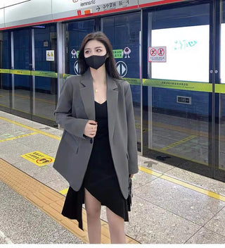 Gray Blazers Women Streetwear  Korean Style Alodia Store