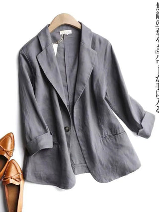 Fashion Woman Blazer Linen 100% Suit Jacket White Solid Casual Alodia Store