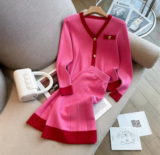 Fashion Women V Neck Hit Color Knitted Golden Alodia Store