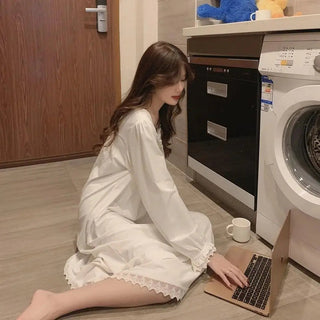 White Night Dress Women Korean Style Ruffles Alodia Store