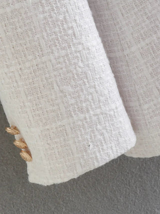 Fashion Women Beige Tweed Blazer Jacket For Office Lady Alodia Store