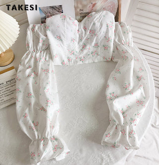 Summer Sexy High Street Off Shoulder Floral Print Puff Alodia Store