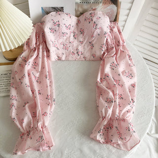 Summer Sexy High Street Off Shoulder Floral Print Puff Alodia Store