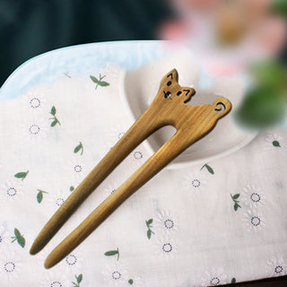 Chinese Wood Hair Sticks Hair Barrettes Red Sandalwood Rabbit Clips Vintage Style Hairpin Accessories for Women Bun Maker ML Alodia Store