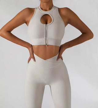Chest Zipper Yoga Suit Women's Tracksuits Seamless Gym Workout Clothes 2 PCS Sexy Sportswear High Waist Leggings Bra Sports Set Alodia Store