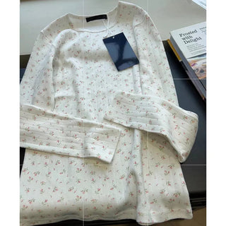 Floral Hollow Out Slim T-Shirts Women 2022 Autumn Vintage Solid Round Neck Long Sleeve Y2k Tops Sweet Cute Cotton T Shirt Femme Alodia Store