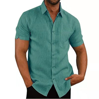 Summer Cotton Linen Shirts For Men Casual Short Sleeved Shirts Blouses Solid Turn-Down Collar Formal Beach Shirts Male Clothing ALODIA STORE
