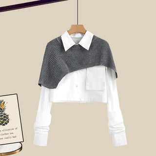 Women's Shawl Shirt Three-piece Set+High Waist Knitting Half-body Skirt Set Women Fashion 3 Piece Set Alodia Store